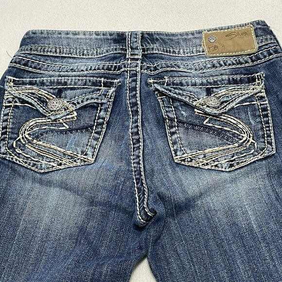 Silver Jeans Suki Surplus Bootcut Women W27 Blue Distress Western Cowboy Cowgirl - Picture 6 of 10